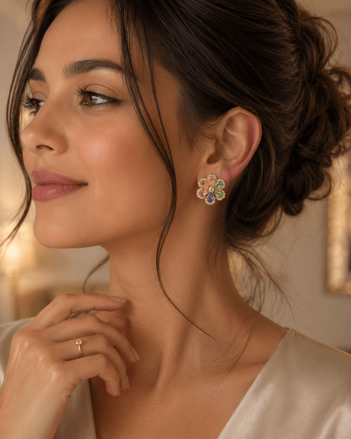 Boucles d’Oreilles Fleurs aux Zirconiums Multicolores – Image 3