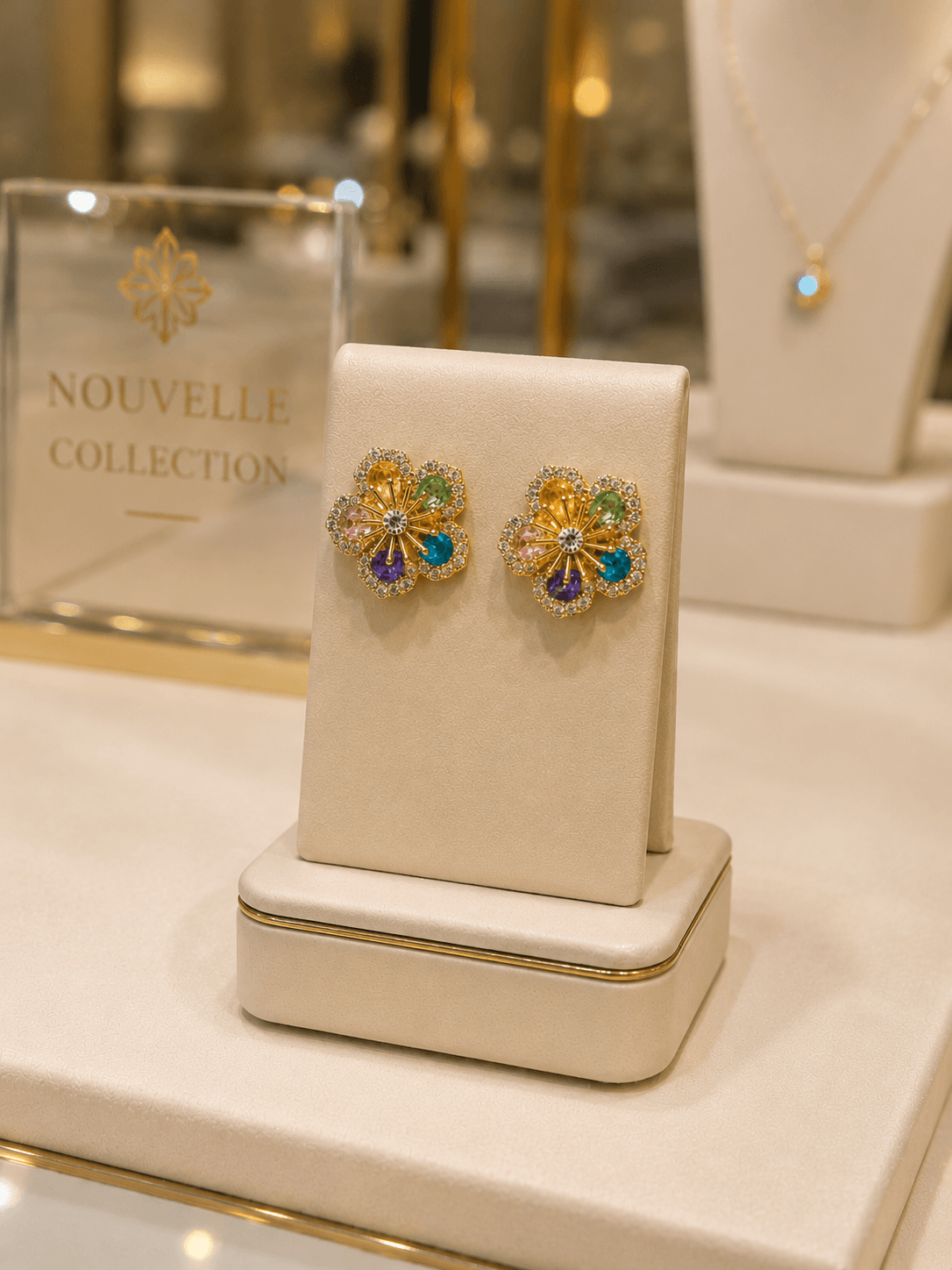 Boucles d’Oreilles Fleurs aux Zirconiums Multicolores