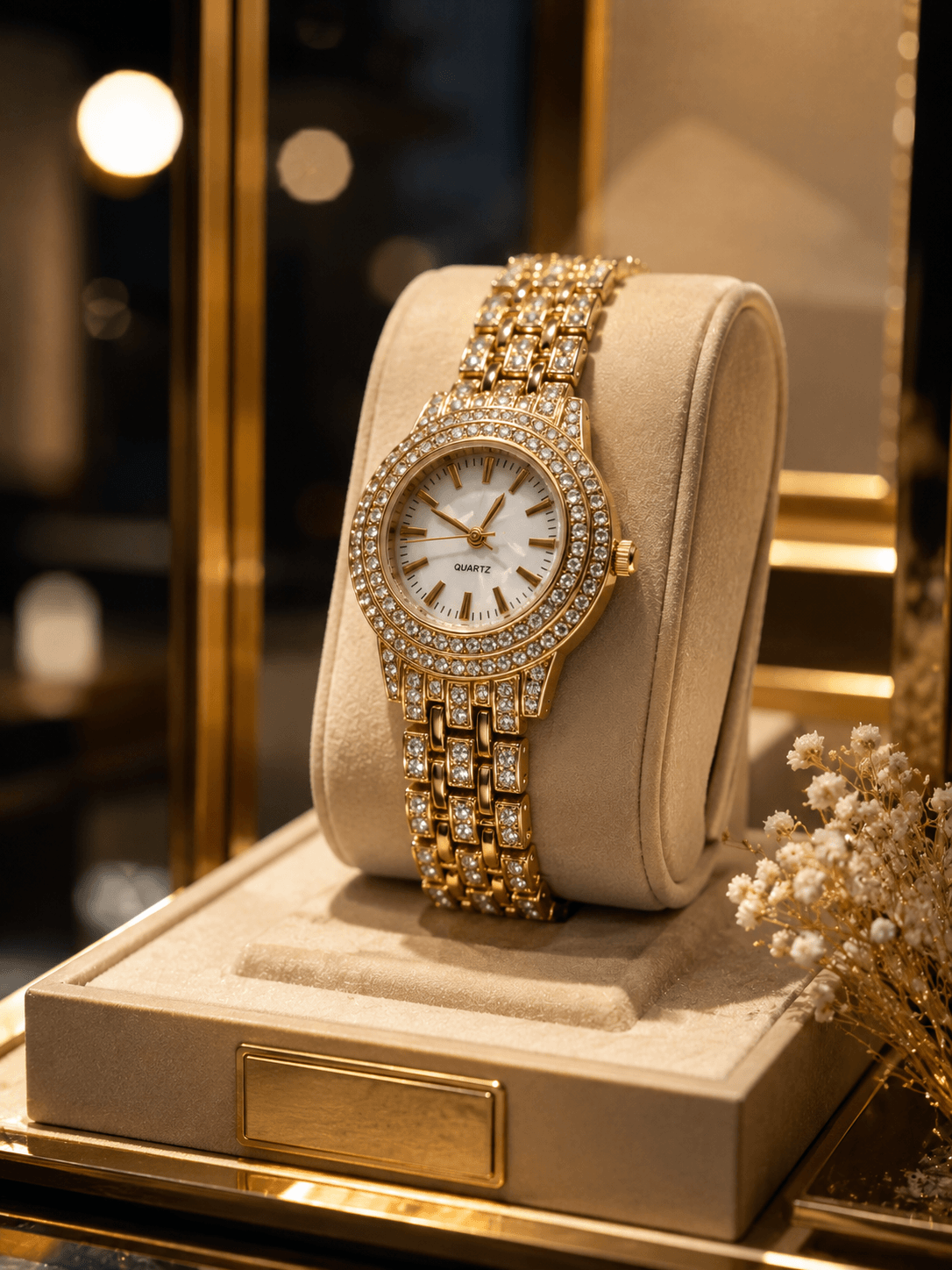 Montre Dubaï Dorée aux Zirconiums