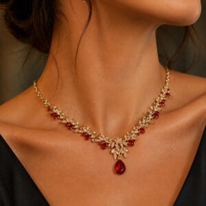 Collier Rubis de Lumière en Plaqué Or – Collection Dubaï