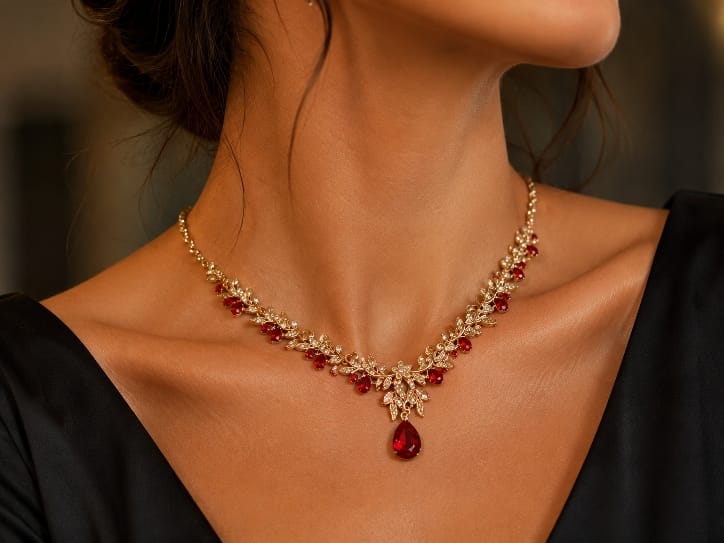 Collier Rubis de Lumière en Plaqué Or – Collection Dubaï