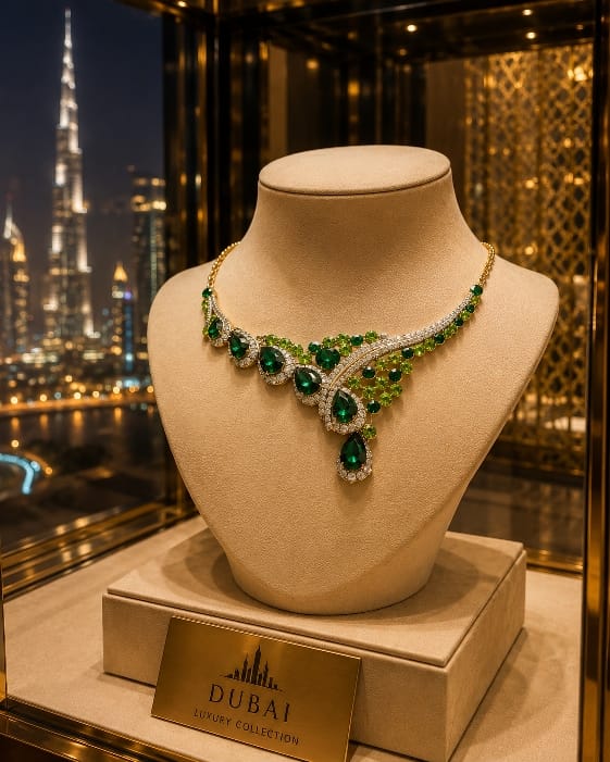 Collier Émeraude Impériale et Zircons – Collection Dubaï
