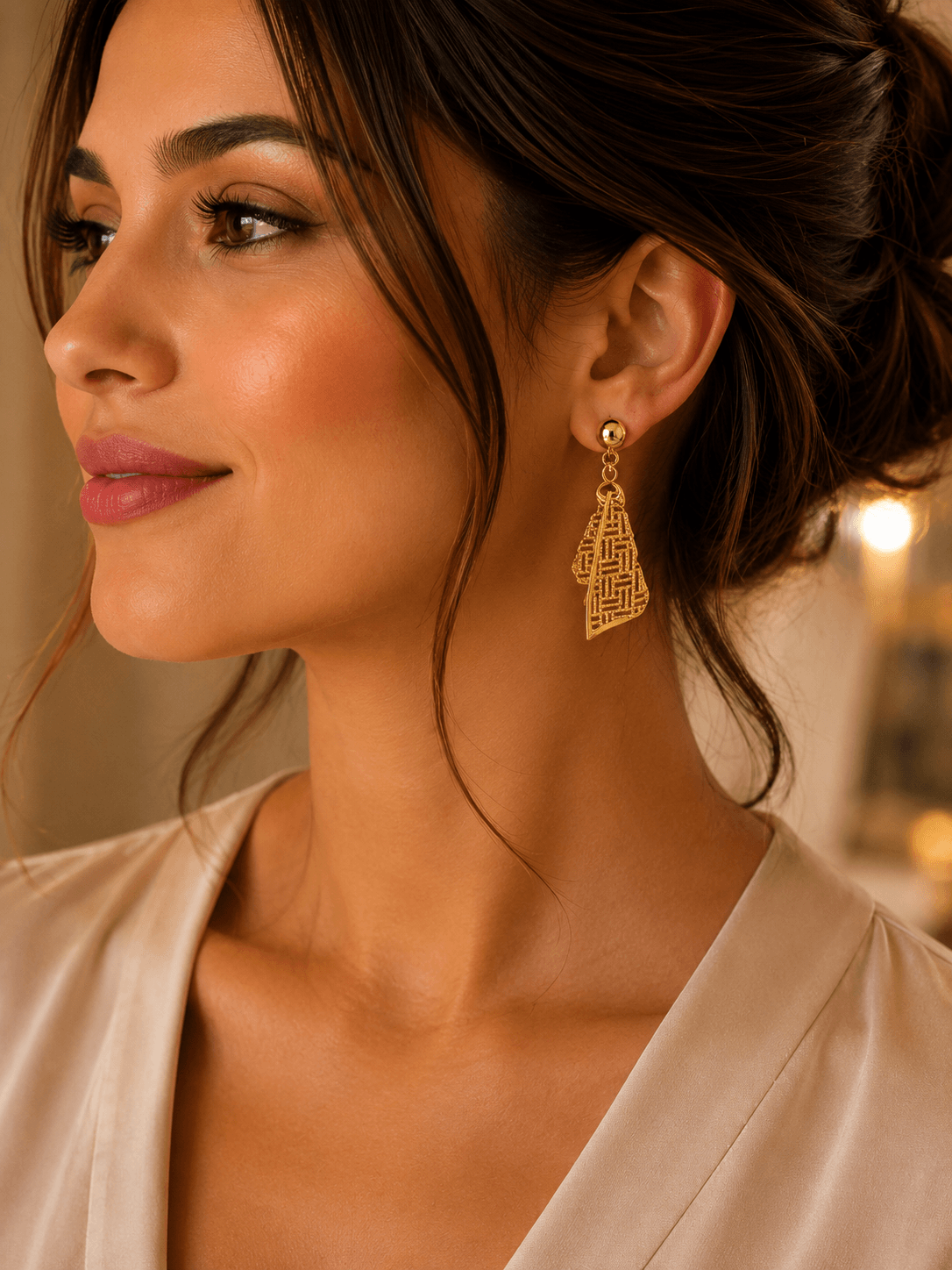 Boucles d’Oreilles Pendantes Dubaï en Plaqué Or – Image 2